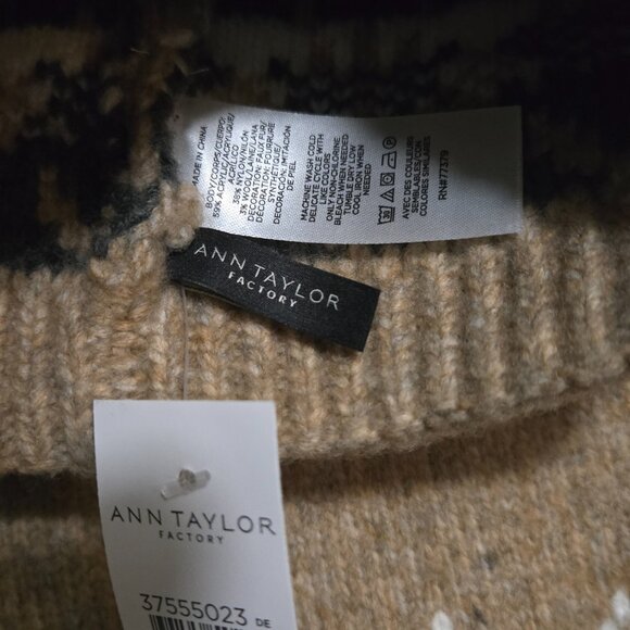 NWT Ann Taylor Factory Fair Isle Scarf & Pom Pom Hat Set Wool Blend - Picture 5 of 5